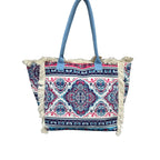 MEJORADA Bolso de playa grande con estampado bohemio, ideal para verano, con flecos de algodón, forro interior y bolsillos, 55×37×19 CM, tejido 100% poliéster
