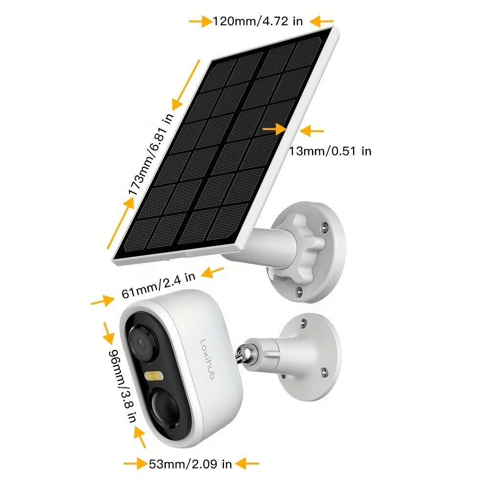 4pcs Cámara de Seguridad Solar LaxiHub, Cámara Inteligente Inalámbrica para Exteriores con Energía Solar, WiFi para Hogar, IP65, Visión Nocturna en Color, Audio Bidireccional, Seguimiento de Movimiento con IA, Control por APP
