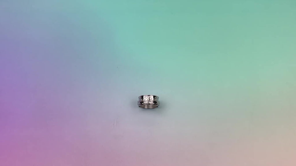 Anillo giratorio tipo fidget spinner retro JewelryWe para mujer con patrón de luna y estrellas, bandas de anillo giratorias de acero inoxidable