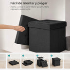 Puff o Banco de almacenaje Plegable | Taburete Reposapiés Otomana | Baúl de Almacenamiento | Taburete Reposapiés.para Cama, Dormitorio, salón, Comedor o Recibidor | 38x38x38cm | Soporta 300kg.