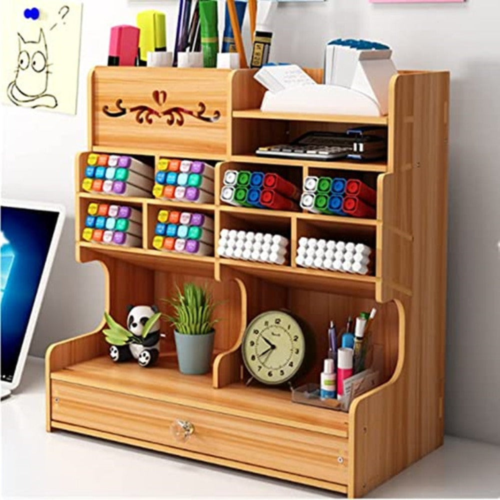 Organizador de Escritorio de Madera Escritorio Multifuncional de Almacenamiento Estacionario con Montaje de Gancho para Oficina/Hogar/Escuela