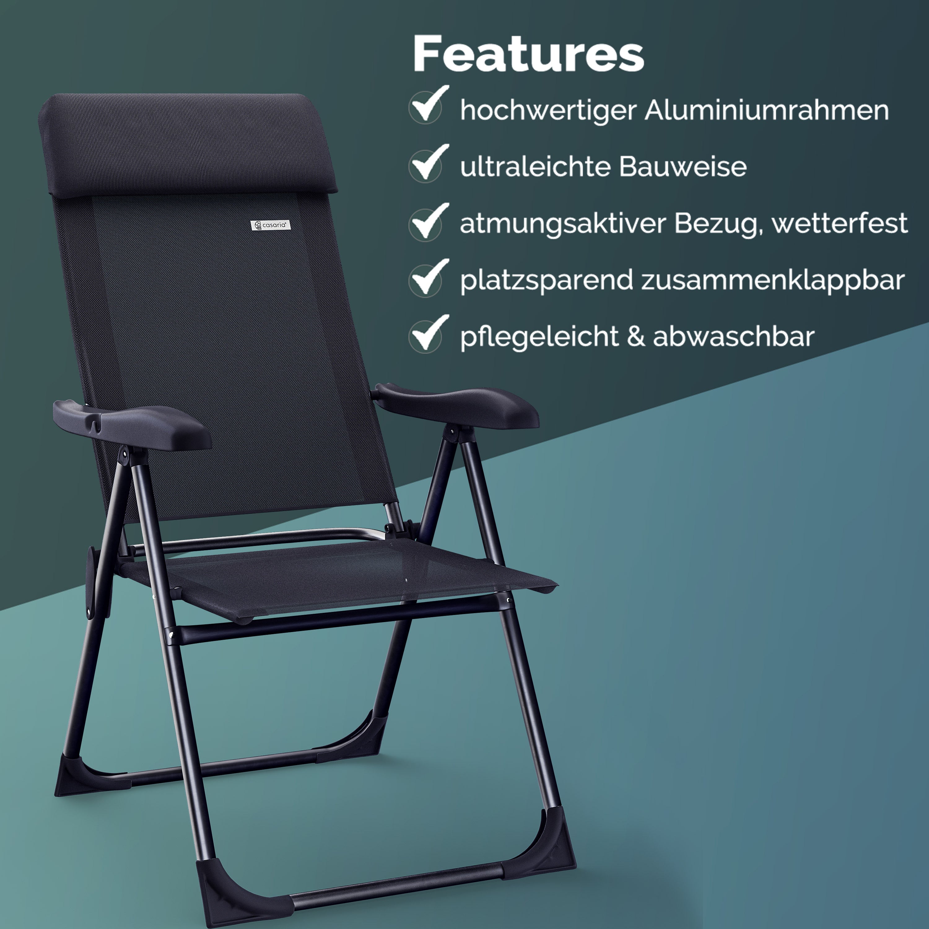 CASARIA® Sillas de Jardín Juego de 4 Plegables Ajustables en 7 Direcciones de Aluminio con Respaldo Alto Función Reclinable Silla de Camping Plegable para Balcón Silla Plegable Respaldo Alto
