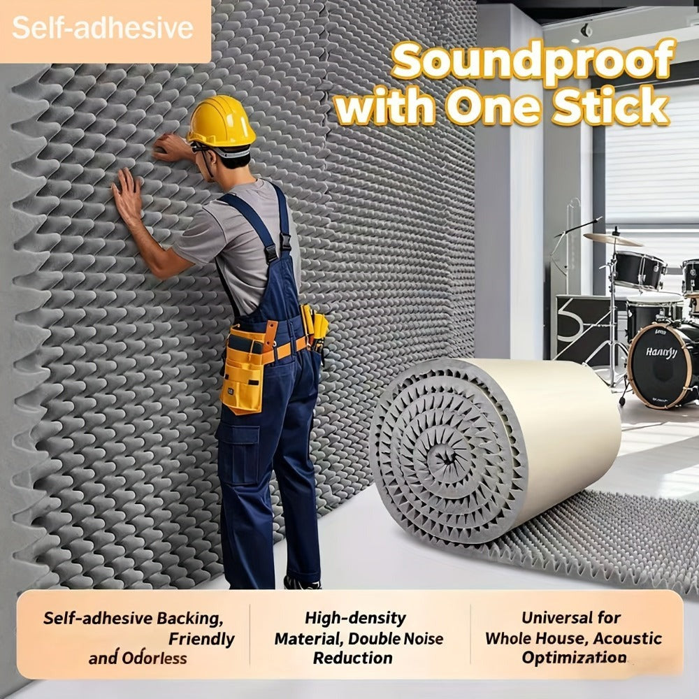 Panel de Espuma Insonorizante, Almohadilla Acústica de Alta Densidad, Panel de Pared Insonorizado Autoadhesivo Tipo Cartón de Huevos, 15 mm de Grosor, Adecuado para Conductos de HVAC