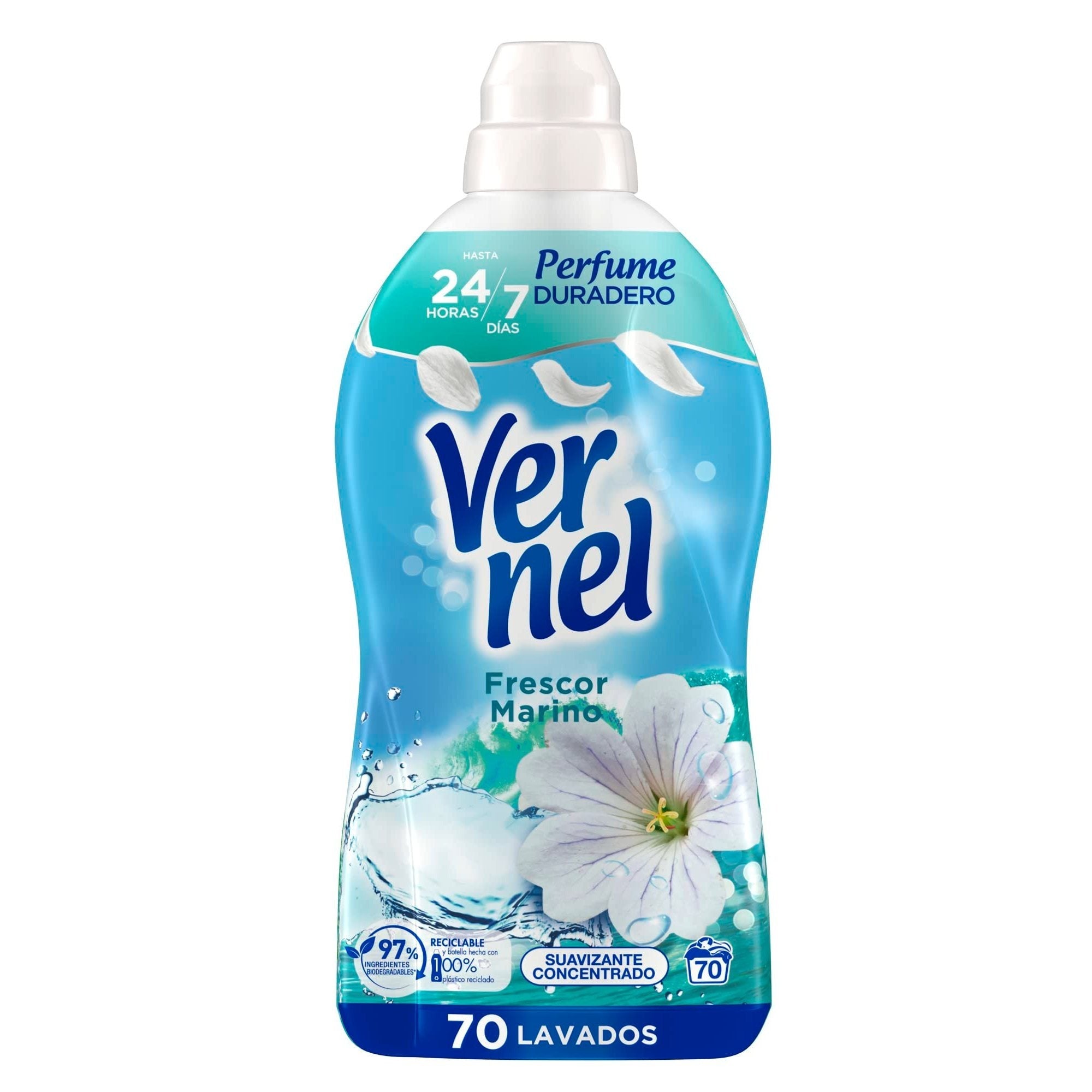 Paquete de 4 suavizantes de tela Vernel de aromaterapia para 4*60 lavados (Maldivas-Delicado, Lirio Irresistible, Té Blanco/Té) - Paquete de 4 suavizantes de tela Vernel de aromaterapia Cielo Azul para 4*55 lavados - Paquete de 4 suavizantes de tela Verne