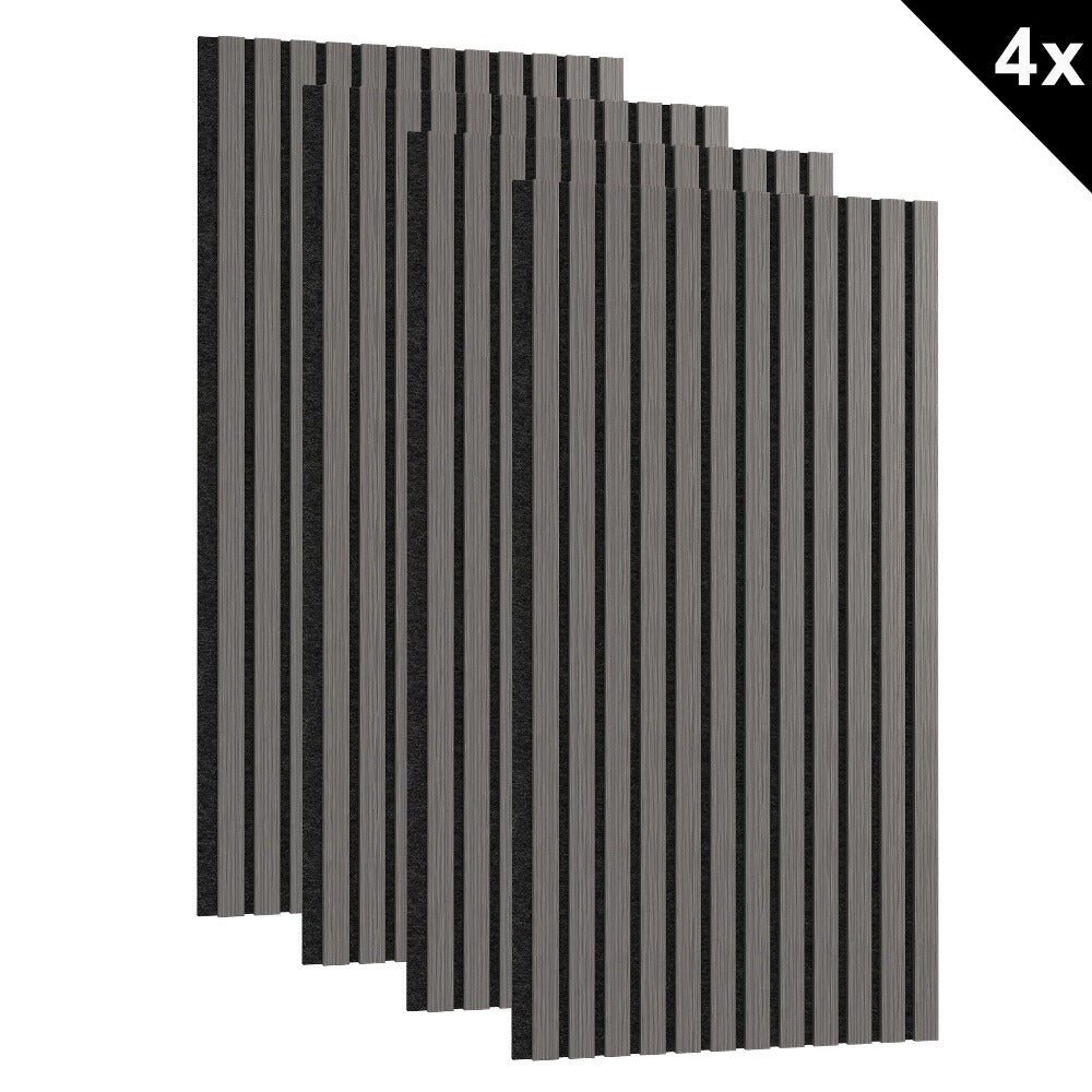 Conjunto de paneles acústicos de 4 piezas, paneles de pared hechos de chapa de madera auténtica, paneles acústicos de listones para paredes, paneles de madera en relieve 3D y fieltro acústico, tamaño 120 x 60 cm, color madera antracita marrón