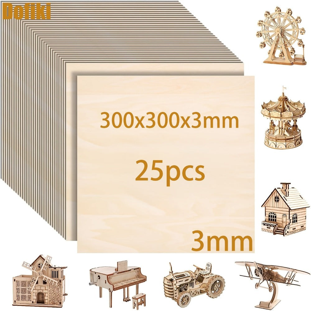 Dofiki 25/40 piezas de contrachapado de tilia de 300x300x3mm, lámina de madera sin acabar, adecuada para manualidades DIY, grabado y corte láser, pirograbado, pintura, creación de maquetas