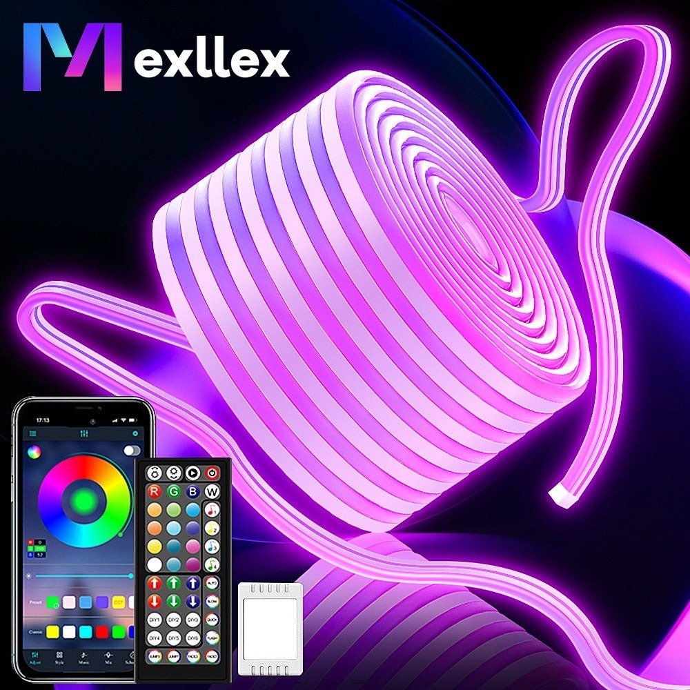 Tira de LED Neon RGB Inteligente Mejorada de Mexllex con Control por App/Control Remoto, Varios Modos, Funciones de Temporizador y Sincronización de Música para Gaming y Decoración de Habitaciones