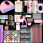 Kit de acrílico para principiantes con colores nude, transparente y rosa intensa, incluye herramientas para uñas, polvo de acrílico con glitter, líquido acrílico, lámpara LED y juego de taladro para extensión de uñas