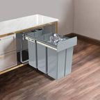 Cubo de Basura Empotrado Debajo del Gabinete, Contenedor de Residuos de Cocina, Recogedor de Basura Extensible, Sistema de Separación de Residuos con Rieles Telescópicos, Gris