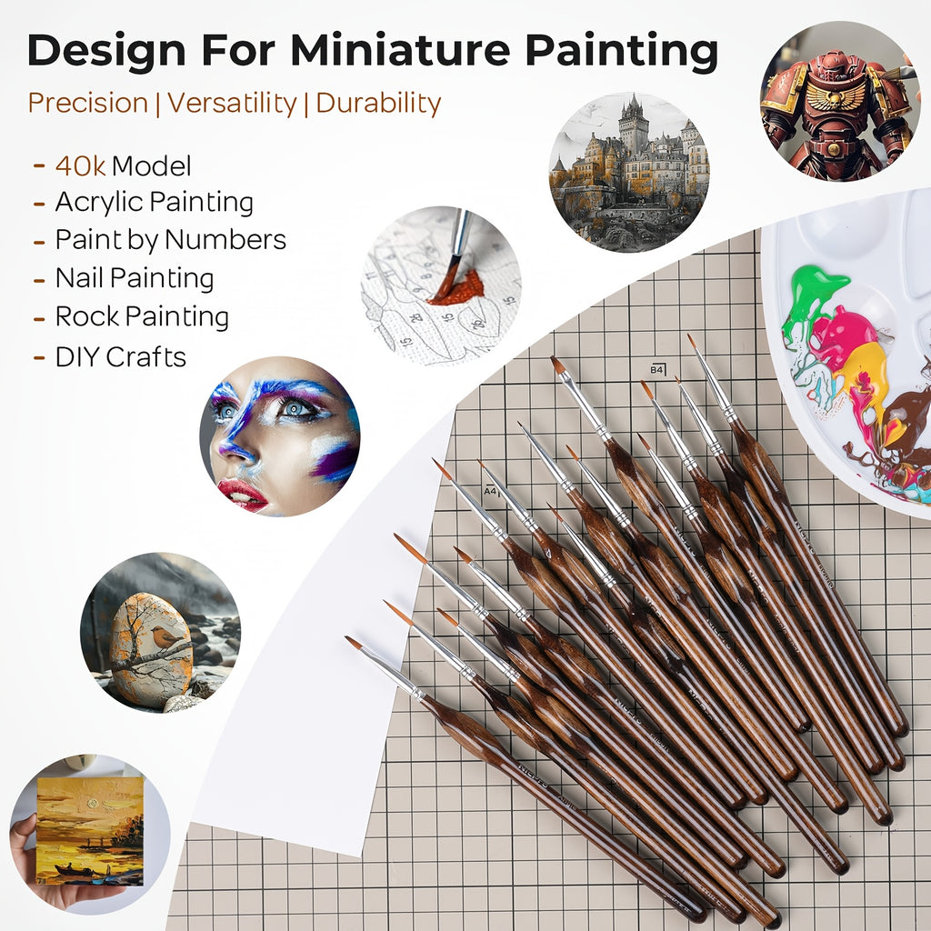 Juego de 21 pinceles en miniatura para pincelado seco, pinceles de detalle para pintar modelos con acrílico y acuarela, pinceles finos para pintar por números en miniaturas con rollo de tela, regalo perfecto