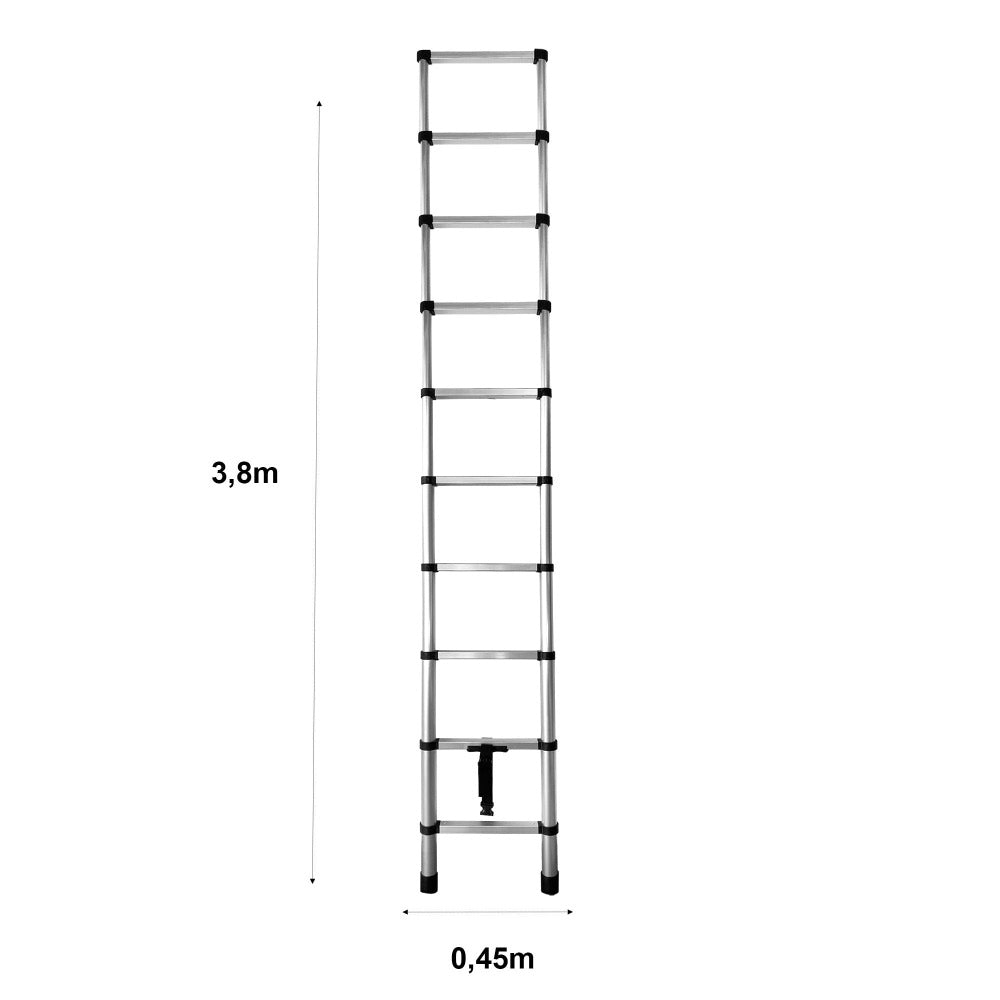 Escalera Telescópica de Acero Galvanizado Extensible y Plegable 2 a 4,4 Metros | Altura Ajustable por Peldaños con Cierre de Seguridad | Certificada EN131 para Uso Profesional y Doméstico | Base Antideslizante con Pies de Goma | Ideal para Reformas, Jardí