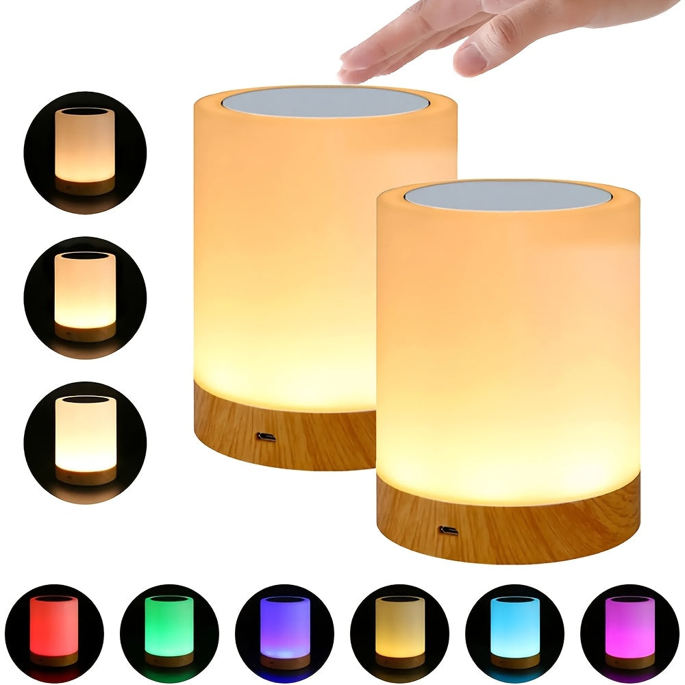 1/2pcs Lámpara Nocturna LED RGB con Acabado de Madera, Lámpara de Noche con Sensor Táctil, 13 Colores, Cambio de Color, Regulable, Sin Control Remoto, Función de Temporizador, para Dormitorio, Sala de Estar, Lámpara Nocturna Portátil, con Múltiples Modos