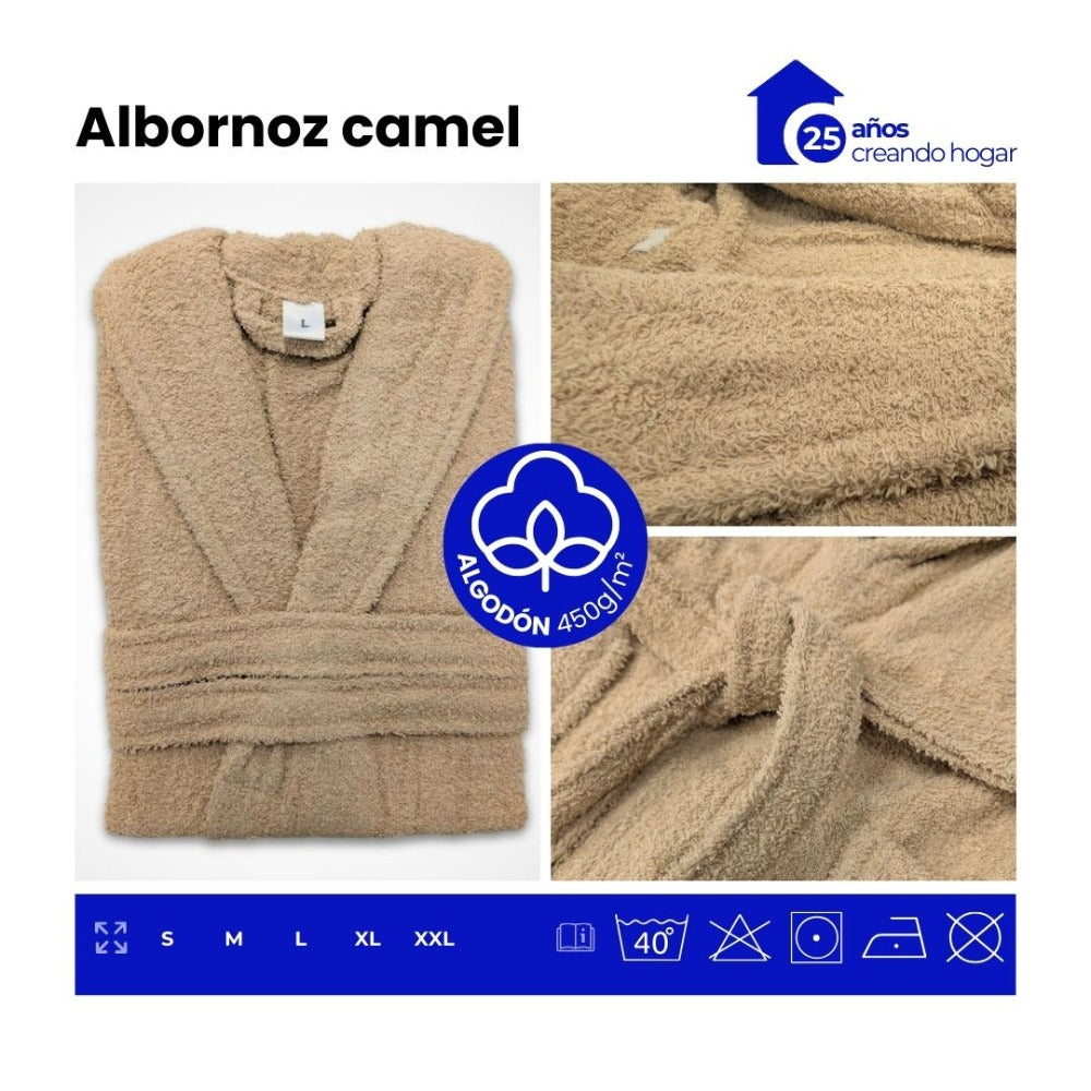 Albornoz de Algodón 450g Unisex para Baño con Cinturón y Bolsillos