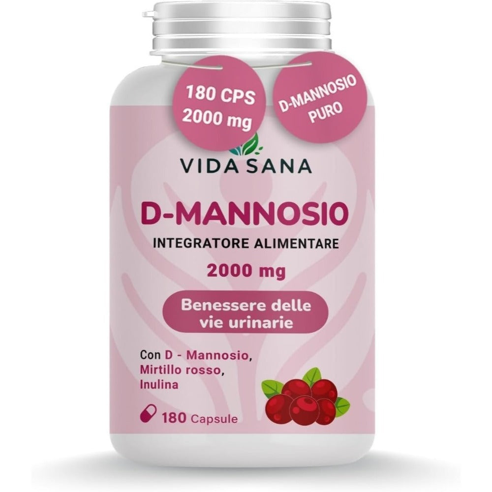 D-Mannosa Pura 2200 mg con Extracto de Arándano – 180 Cápsulas Naturales Hechas en Italia – Envío Rápido desde Almacén Local