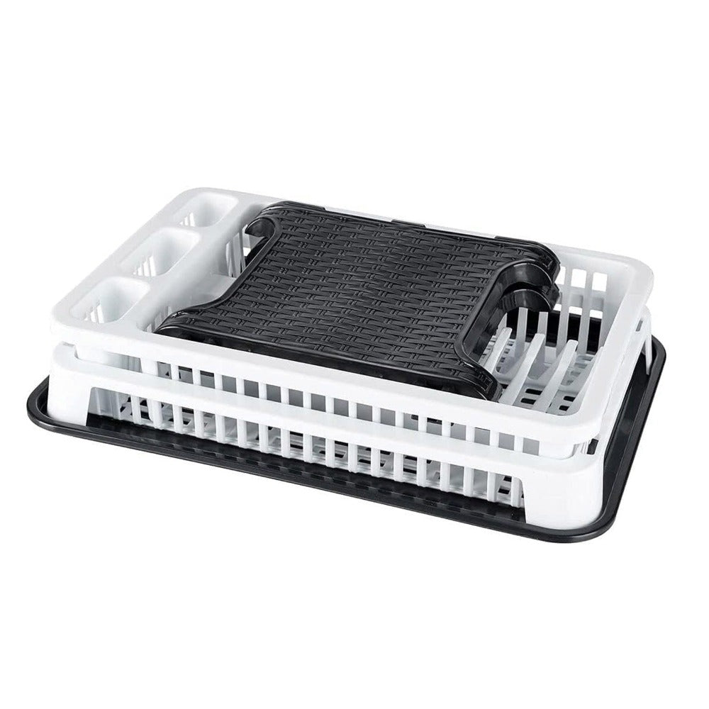Escurridor de platos plegable de gran capacidad con bandeja de goteo, secador de platos