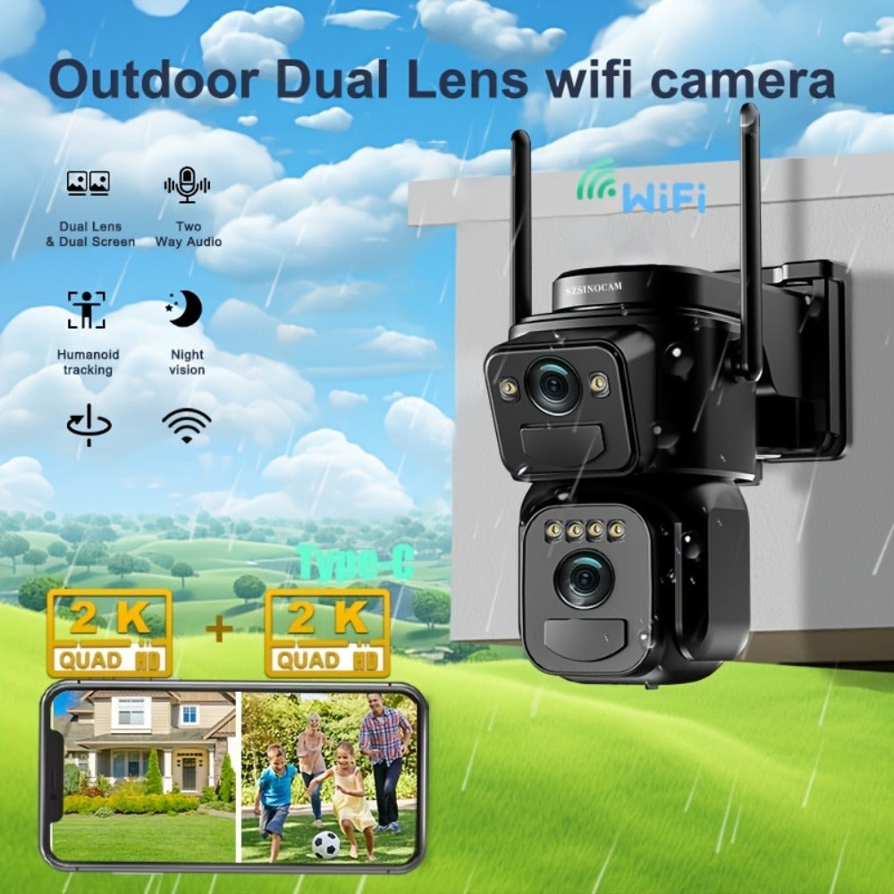 1pc [8x Zoom] WiFi CCTV, Nueva Lente Dual 2025 – PTZ + Cobertura Fija – Baby Monitor, Montaje en Techo/Mástil, 360° Smart Automático Seguimiento Humano, Listo para Granjas y Familias, Sin Zonas Ciegas – 2 Lentes al Precio de 1, Cámara de Seguridad Solar W