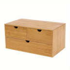 Organizador de escritorio de bambú, caja de organización de almacenamiento de mesa, almacenamiento de escritorio para clasificar y almacenar sellos, notas adhesivas, tijeras, facturas, bolígrafos, lápices, etc. (2 cajones superiores, 1 cajón inferior)