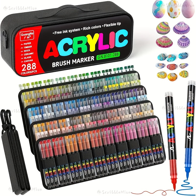 Rotuladores | Guangna Juego de rotuladores acrílicos nuevos de 288/240 colores, tinta líquida, rotuladores de dibujo artístico, empaque elegante