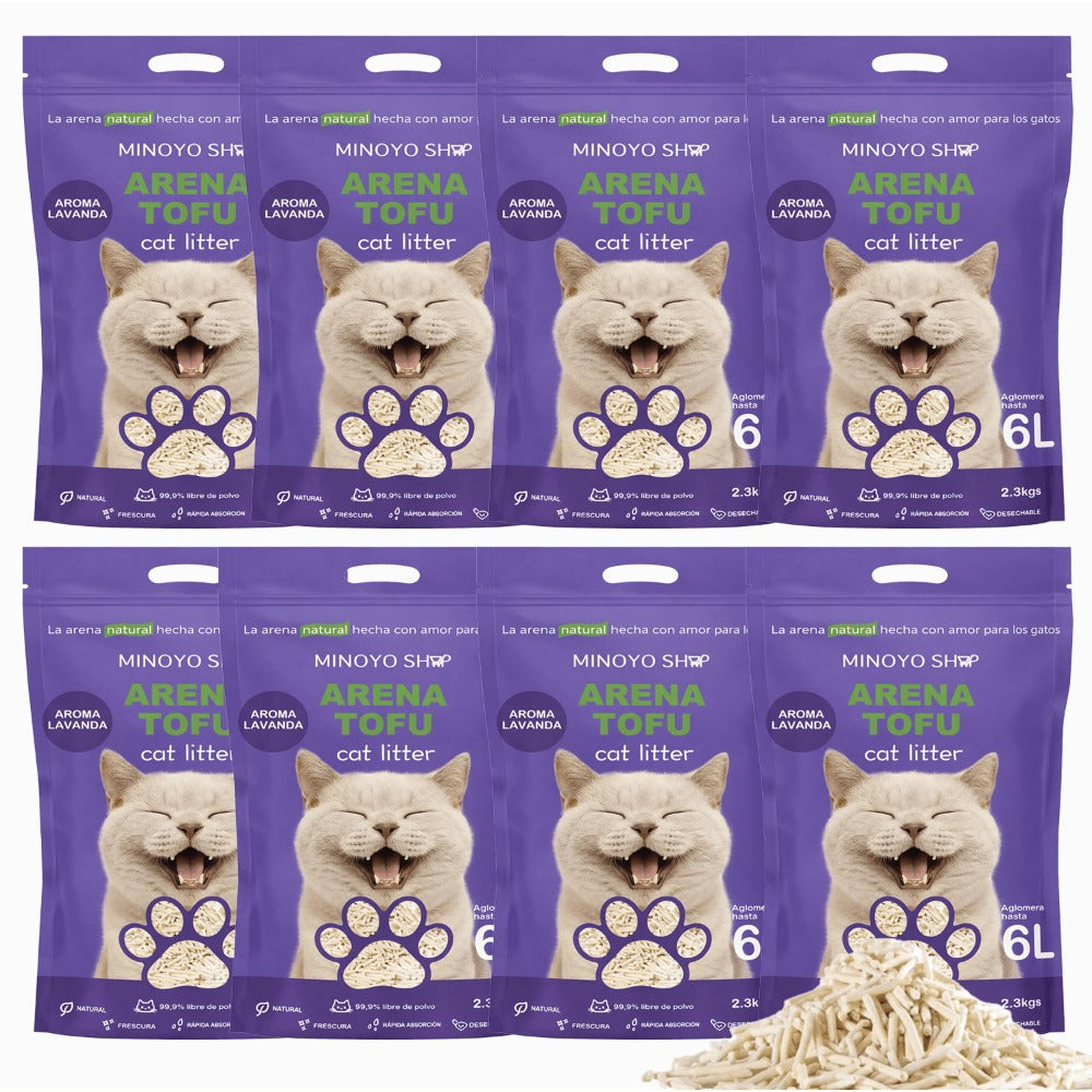 Arena de Tofu para Gatos aglomera 6L - Sin Polvo Fácil de Aglomerar y Controla Olores -y Segura para Gatitos - Pack de 4/8 Bolsas