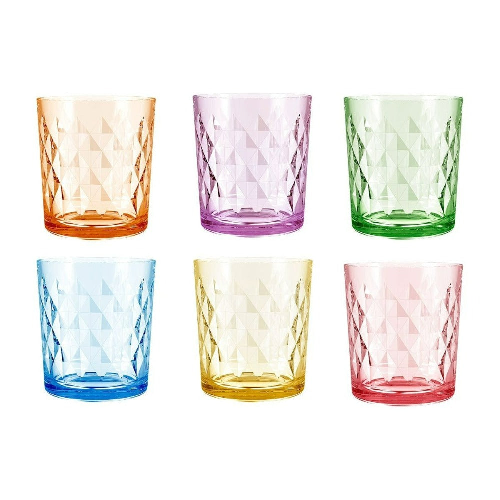 Juego de 6 Vasos de Vidrio, 360ml, Estilo Retro, Surtido de Colores Arcoíris, Ideales para Regalo de Navidad, Cócteles, Agua o Jugo, Vajilla Elegante para el Hogar