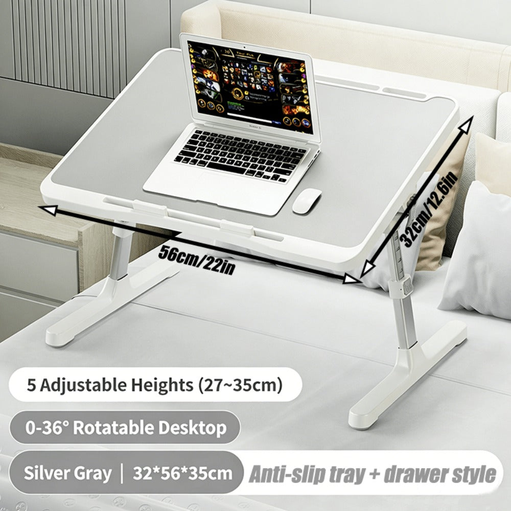 Mesa plegable para portátil de 1 pieza, bandeja de mesa para cama para portátil, mesa portátil para cama y portátil, mesa pentagonal ajustable para portátil con ranuras, barras antideslizantes y cajones para cama, sofá, desayuno, trabajo, estudio, lectura