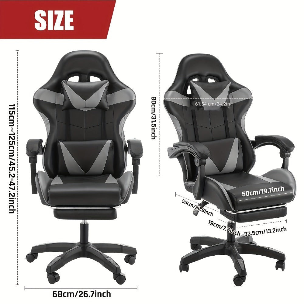 Silla Gaming con Reposapiés, Silla Gaming Ergonómica, Silla de Ordenador con Soporte Lumbar, Reposacabezas, Sillas de PC Ajustables en Altura con Asiento Giratorio de 360° para Oficina o Gaming