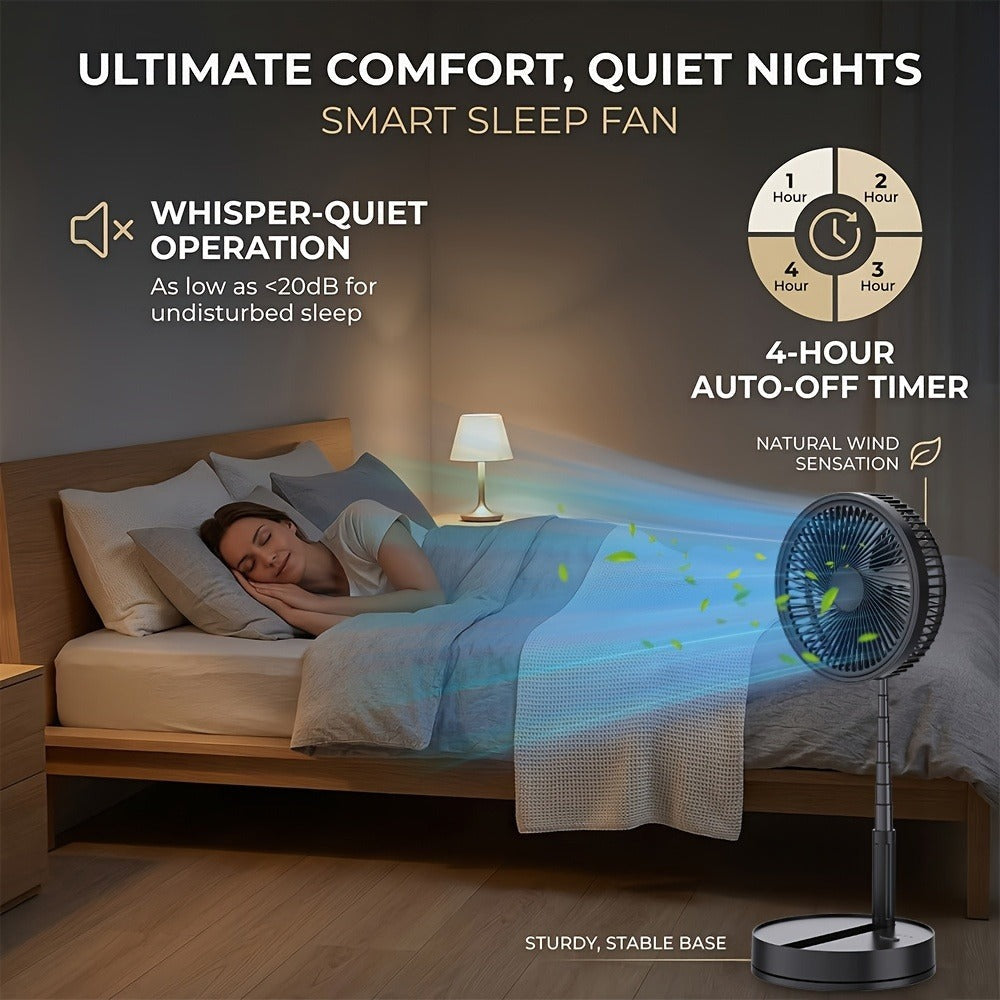 Ventilador de pedestal portátil plegable 2 en 1, recargable por USB-C con control remoto, 4 velocidades, oscilación de 70°, temporizador, inclinación ajustable, para hogar, dormitorio, oficina, viajes