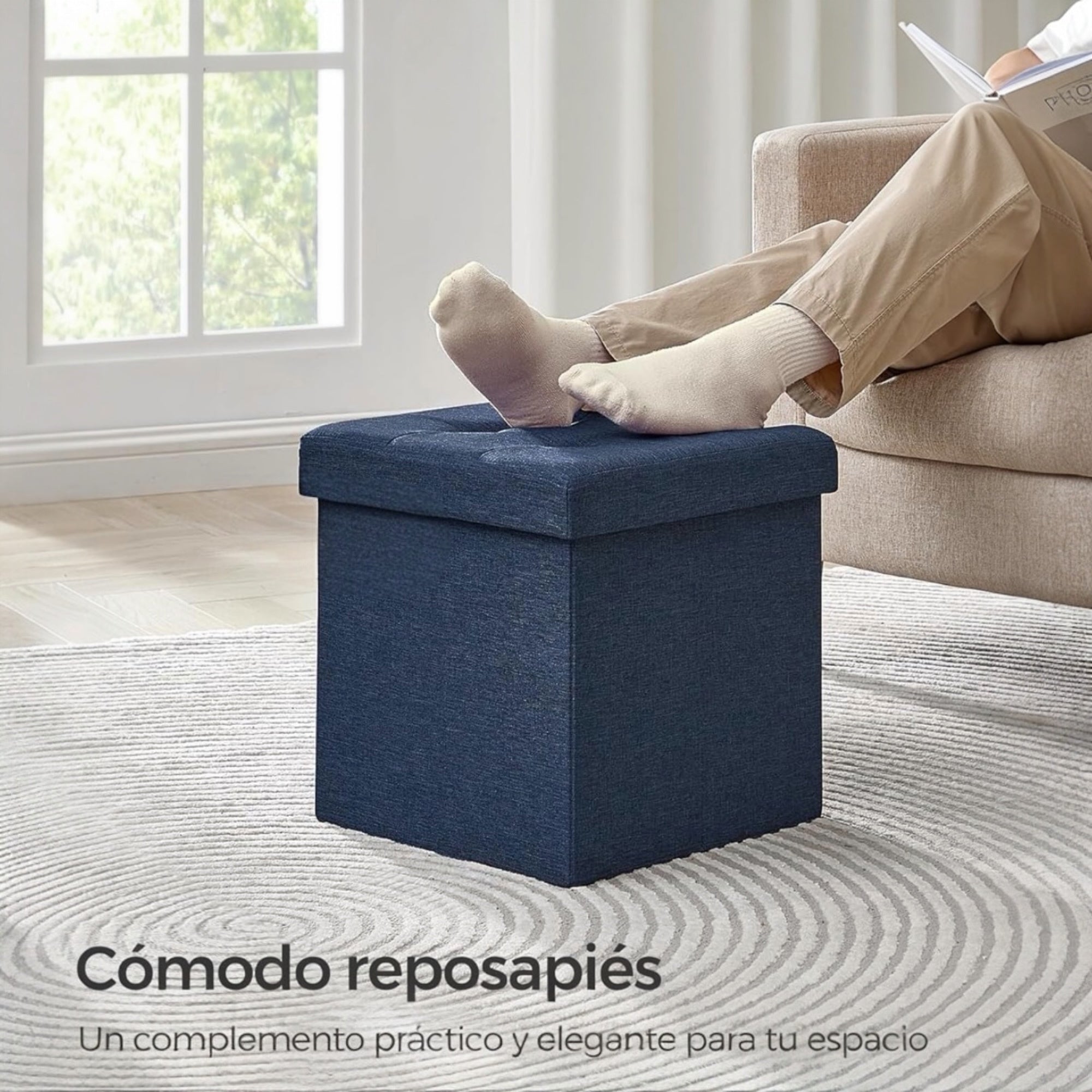 Puff o Banco de almacenaje Plegable | Taburete Reposapiés Otomana | Baúl de Almacenamiento | Taburete Reposapiés.para Cama, Dormitorio, salón, Comedor o Recibidor | 38x38x38cm | Soporta 300kg.