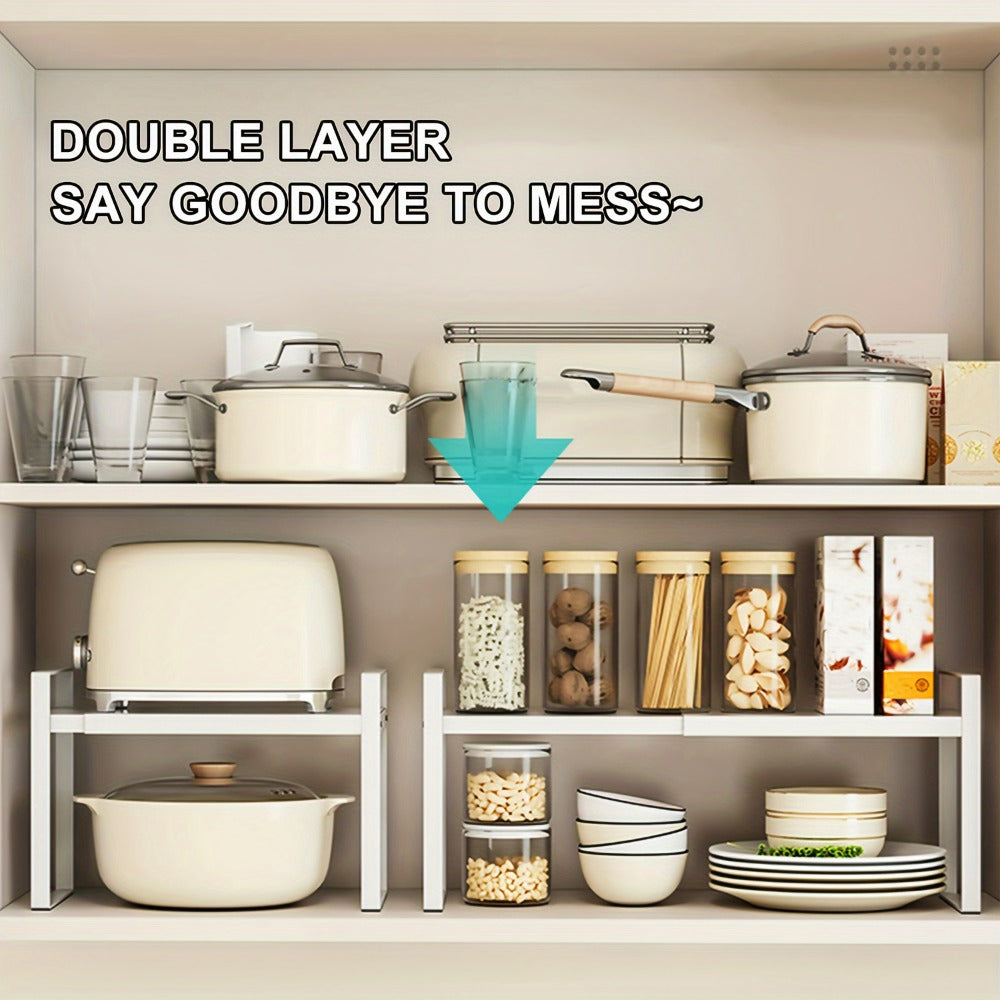 Organizador de Estantes de Cocina Metálicos Ajustables y Expandibles, Estante de Especias para Alacenas y Encimeras, Ideal para Despensa, Baño - Estantes de Soporte Superior Multiusos, Organizadores y Almacenamiento de Cocina, Estantes de Utilidad