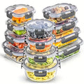 Juego de 24 recipientes de vidrio con tapas herméticas - frascos de almacenamiento de vidrio, ideales para cocinar, microondas y lavavajillas - perfectos para ensaladas, frutas, verduras, envases sellados, diseño inclinado (12 recipientes, 12 tapas)
