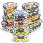Juego de 24 recipientes de vidrio con tapas herméticas - frascos de almacenamiento de vidrio, ideales para cocinar, microondas y lavavajillas - perfectos para ensaladas, frutas, verduras, envases sellados, diseño inclinado (12 recipientes, 12 tapas)