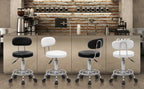 Bonnlo Taburete Giratorio Profesional con Respaldo, Taburete de Oficina Giratorio 360 Grados con Altura Ajustable de 48-58 Cm, Cubierta de PU, para Salón de Masajes, Manicura y Oficina (Blanco)