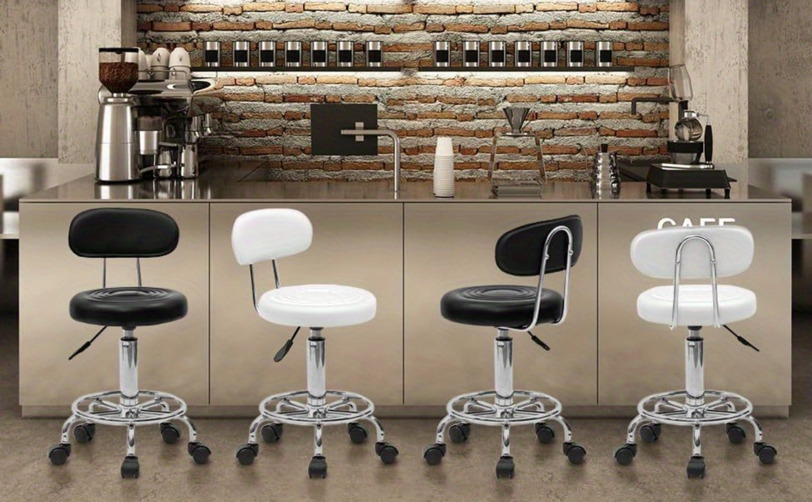 Bonnlo Taburete Giratorio Profesional con Respaldo, Taburete de Oficina Giratorio 360 Grados con Altura Ajustable de 48-58 Cm, Cubierta de PU, para Salón de Masajes, Manicura y Oficina (Blanco)