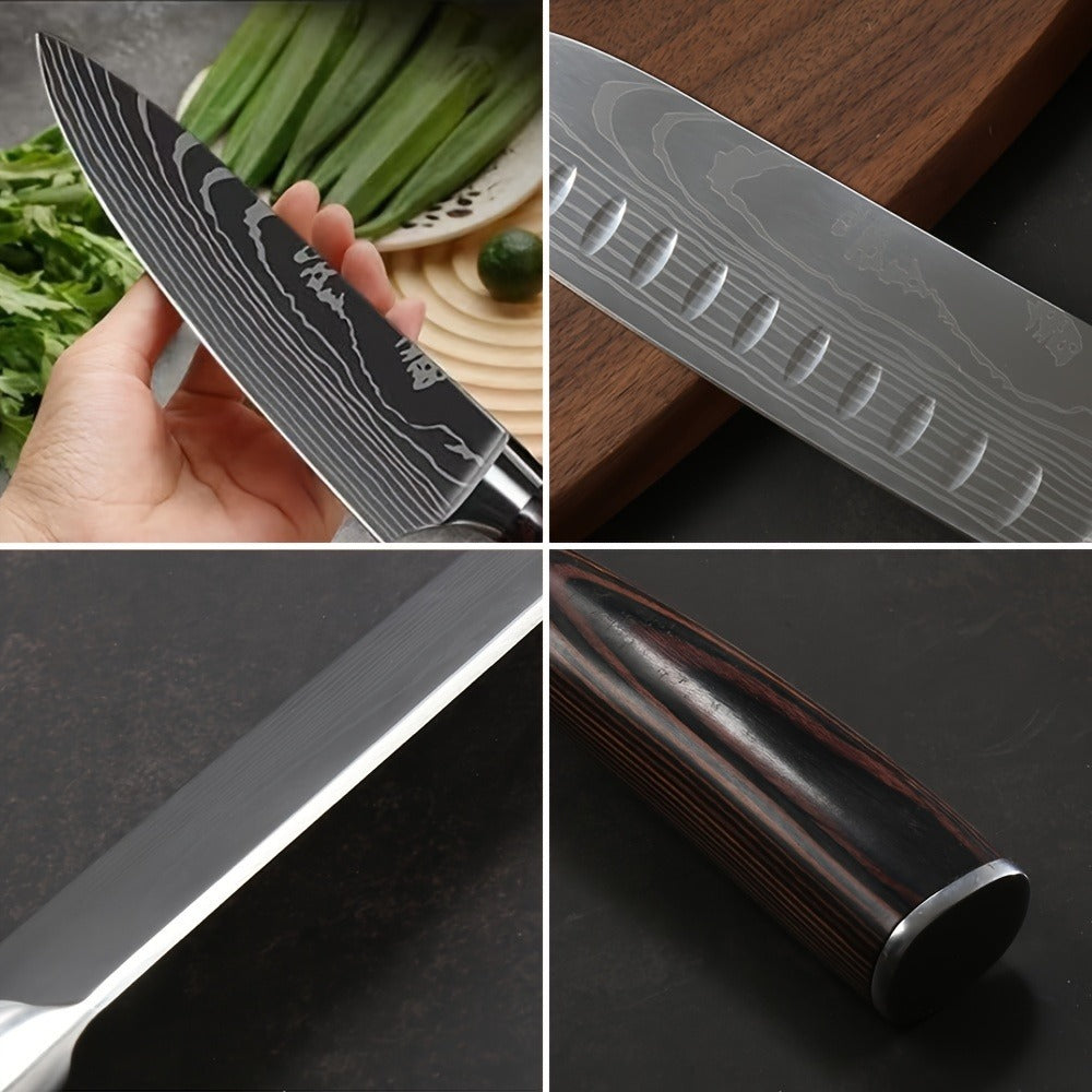 Juego de 8 cuchillos, Cuchillo de chef, Cuchillo de cocina universal, Acero inoxidable alemán, Mangos ergonómicos de Pakkawood para restaurante doméstico
