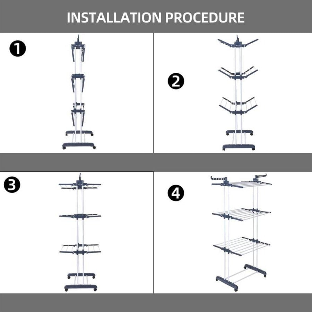 Tendedero de ropa, tendedero de ropa plegable vertical de 4 niveles con ruedas,se puede utilizar en interiores y exteriores.
