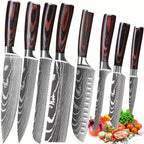 Juego de 8 cuchillos, cuchillo de chef, cuchillo de uso, cuchillo de cocina hecho de acero inoxidable alemán, mango ergonómico de Pakkawood para restaurante doméstico