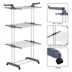 Tendedero de ropa, 4 Niveles Tendederos Plegables Vertical con Ruedas Amplio Espacio de Secado Tendederos, Acero Inoxidable Tendal para Exterior y Interiores
