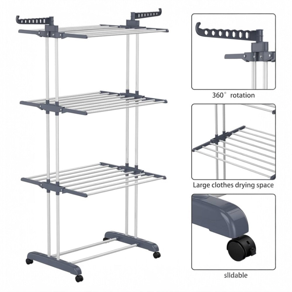 Tendedero de ropa, 4 Niveles Tendederos Plegables Vertical con Ruedas Amplio Espacio de Secado Tendederos, Acero Inoxidable Tendal para Exterior y Interiores