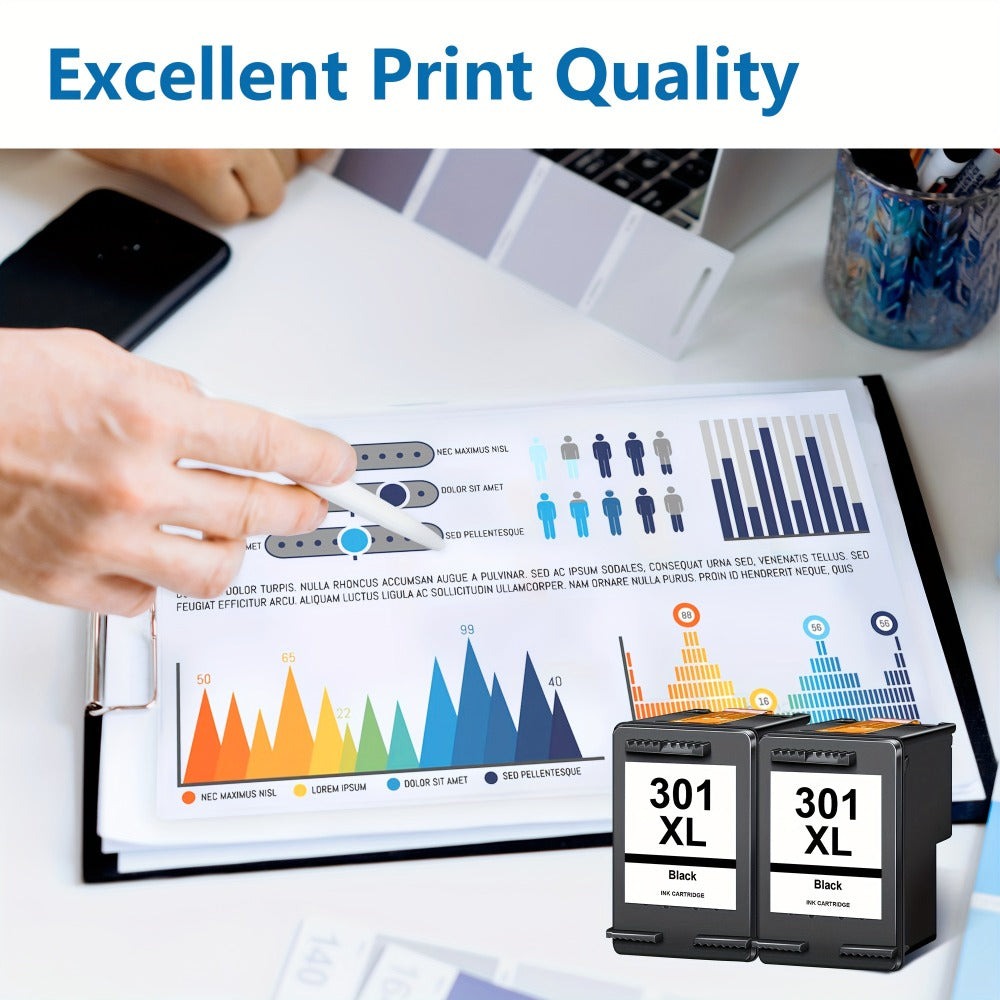 Cartuchos de tinta negros de alto rendimiento 301XL remanufacturados para HP 301 XL para impresoras HP Deskjet 1000 1010 1012 1015 1050 Envy 4500 4504 5530 Officejet 2620 2622 4630, 2 piezas