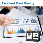 Cartuchos de tinta negros de alto rendimiento 301XL remanufacturados para HP 301 XL para impresoras HP Deskjet 1000 1010 1012 1015 1050 Envy 4500 4504 5530 Officejet 2620 2622 4630, 2 piezas