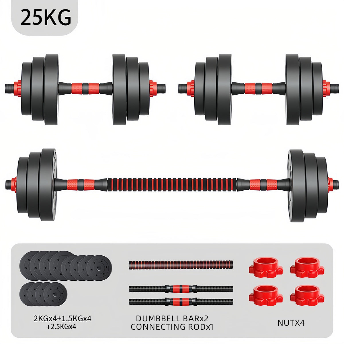 Mancuernas ajustables de 10/15/20/30/40 kg, juego de pesas multiusos con barras rectas y mangos antideslizantes, pesas ajustables para culturismo y fitness en el gimnasio en casa.