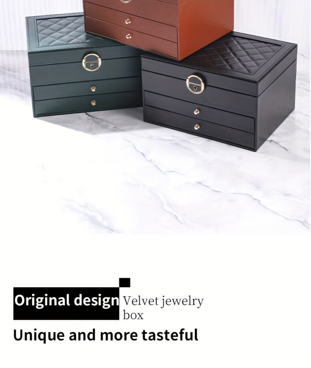 Joyero de tres capas de terciopelo y piel sintética, compacto y portátil para guardar aretes, anillos, collares y otros suministros para hacer joyas