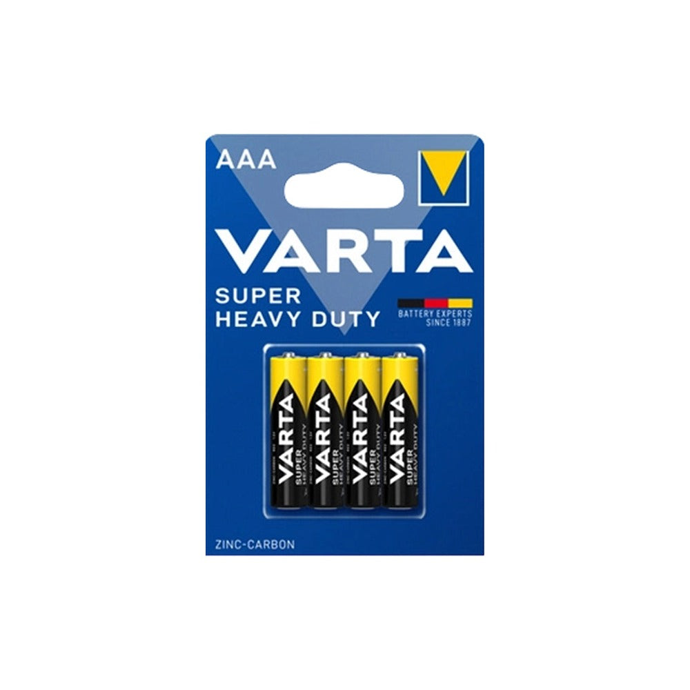 Caja de 12 pailas de 4 pilas AAA VARTA Super Heavy Duty de zinc-carbón de 1.5V R03 para controles remotos y relojes