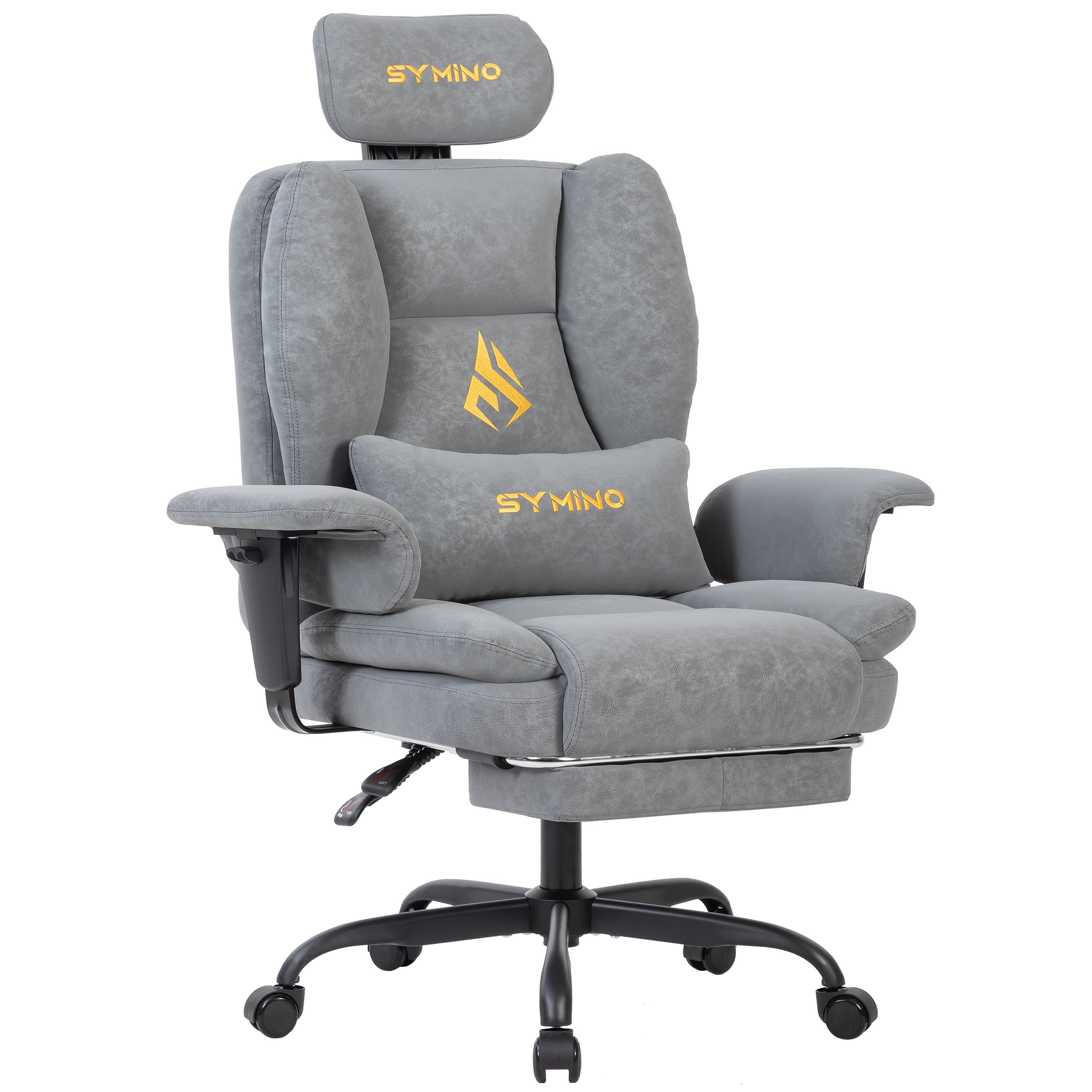 Silla de gaming SYMINO, silla de oficina ergonómica de piel PU con soporte lumbar - Silla de escritorio reclinable para computadora para adultos, asiento de videojuegos estilo carreras (altura y reposacabezas ajustables)