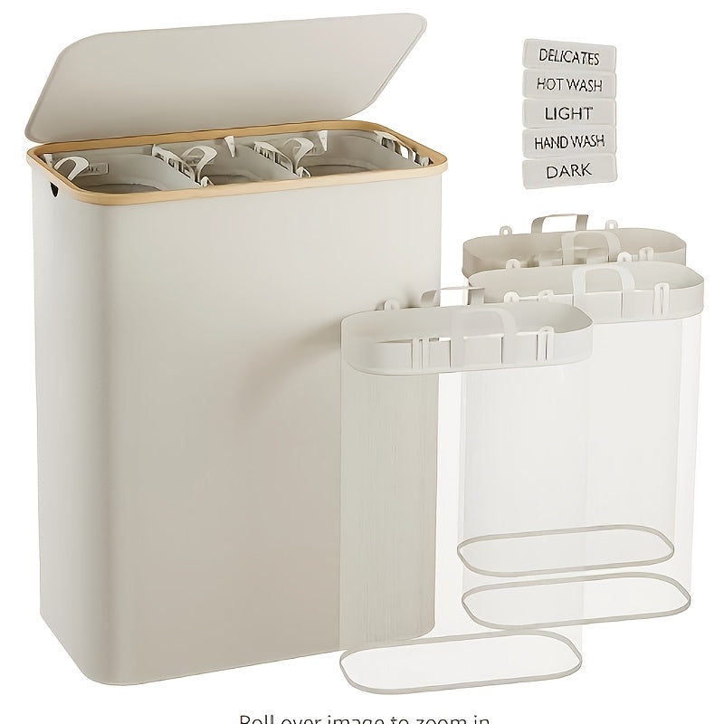 Cesta de Ropa de 160L con Tres Bolsas Interiores Extraíbles. Ideal para Lavanderías, Dormitorios y Residencias. Incluye Cinco Etiquetas de Clasificación, un Gran Asistente de Almacenamiento en el Hogar