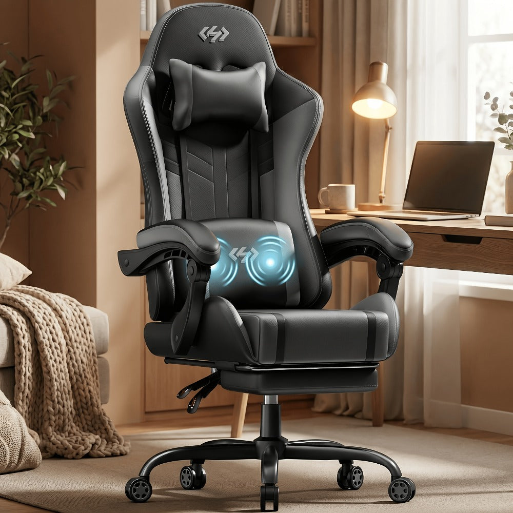 Silla de gaming, silla ergonómica para videojuegos para adultos, silla de ordenador para gamer con reposacabezas, soporte lumbar de masaje, silla de oficina giratoria