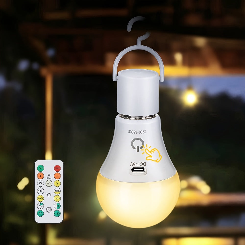 Kimjo E27 Fuente de Iluminación Recargable con Batería - Fuente Recargable con Control Remoto E27 7W - Fuente de Luz con Batería USB 3 Colores Regulable con Función de Temporizador - Luz de Emergencia con Control Táctil