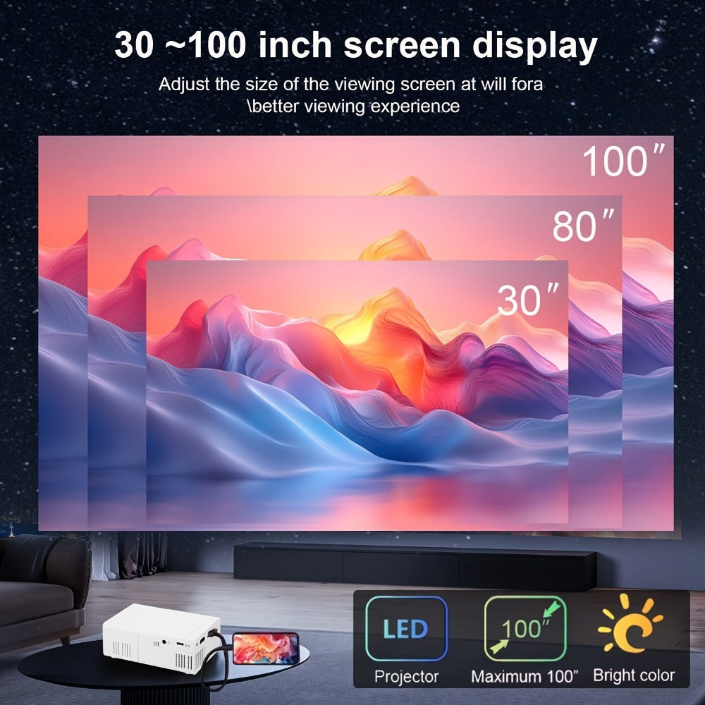 Mini Proyector HD Compacto para Cine en Casa y Camping, Compatible con 1080P, Alimentado por USB, Diseño Portátil con Pantalla LCD, Perfecto para Uso en Interiores y Exteriores