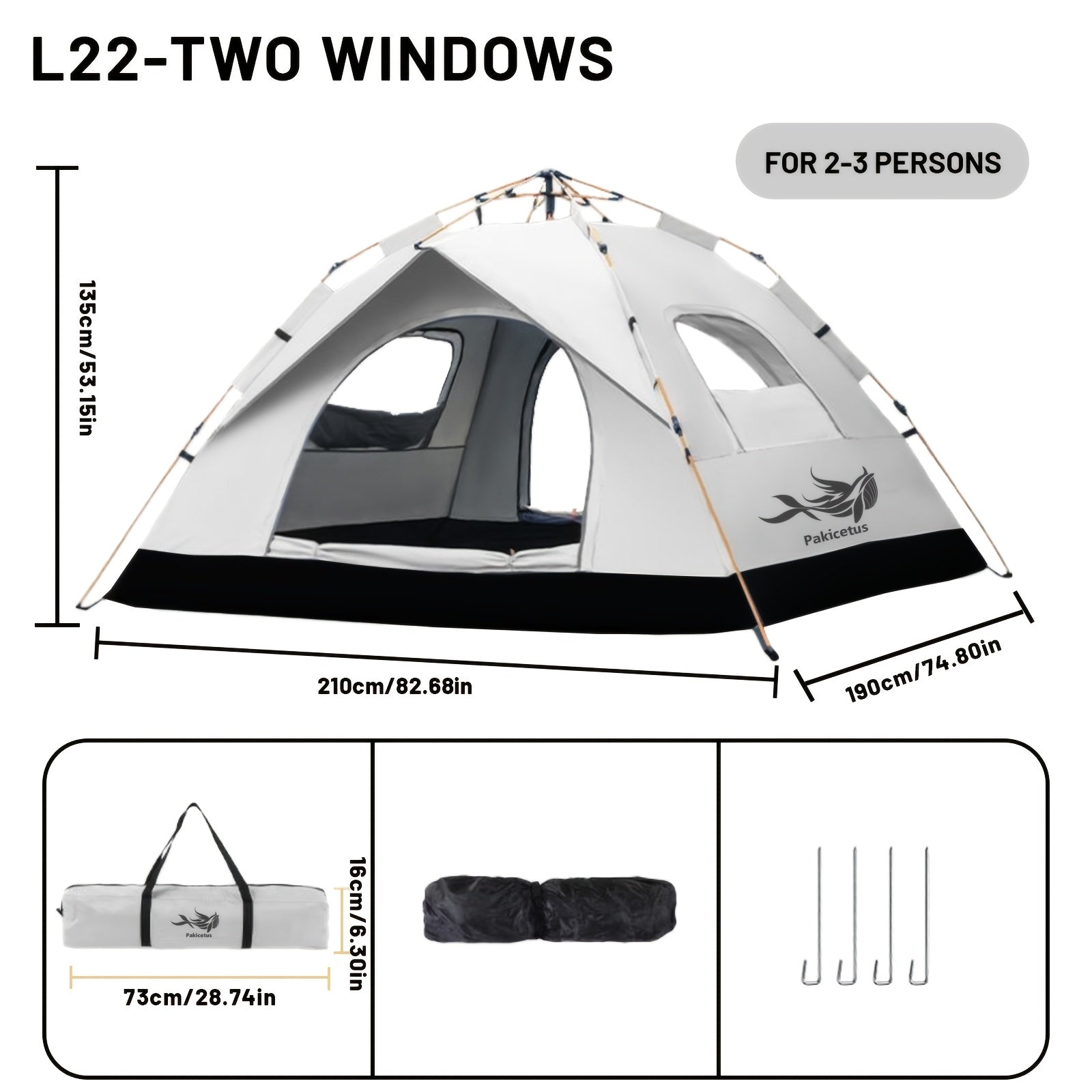 Tienda de campaña PAKICETUS Pop Up para 1/2/3 personas | Amplia, ligera, portátil, ideal para senderismo y camping al aire libre, color amarillo sólido, material de poliéster y fibra