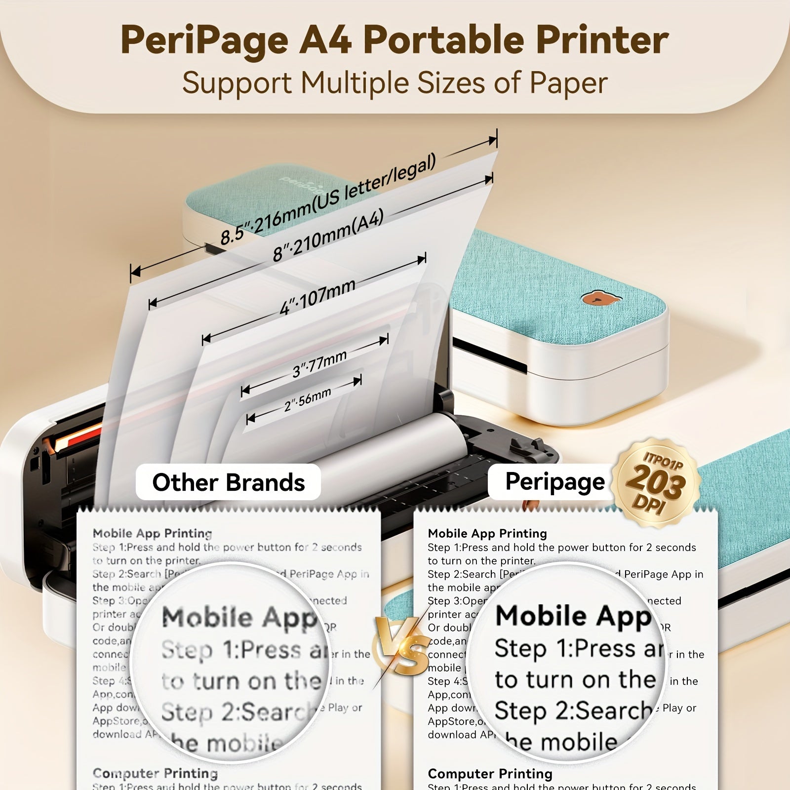 Impresora térmica | Impresora térmica portátil PeriPage para viajes, compatible con papel térmico de 8.5x11 pulgadas (tamaño carta de EE. UU.) y